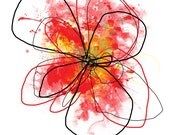Set of Four Prints - Red Liquid Flowers - giclee reproduction