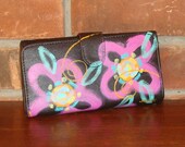 Hand Painted Wallet Abstract Pink Flowers Painting