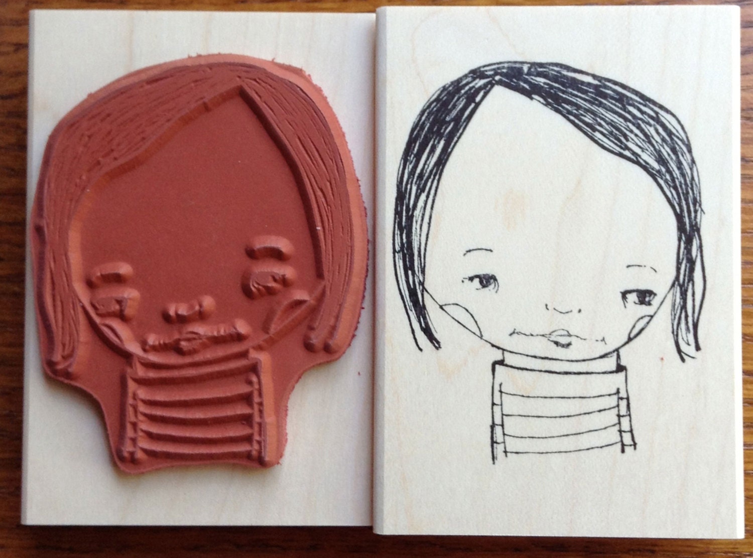 Girl Stamp - wood mounted red rubber stamp