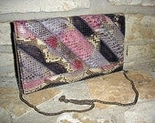 REPTILE LOVE - vintage 1970's variegated genuine snakeskin -  purse to clutch