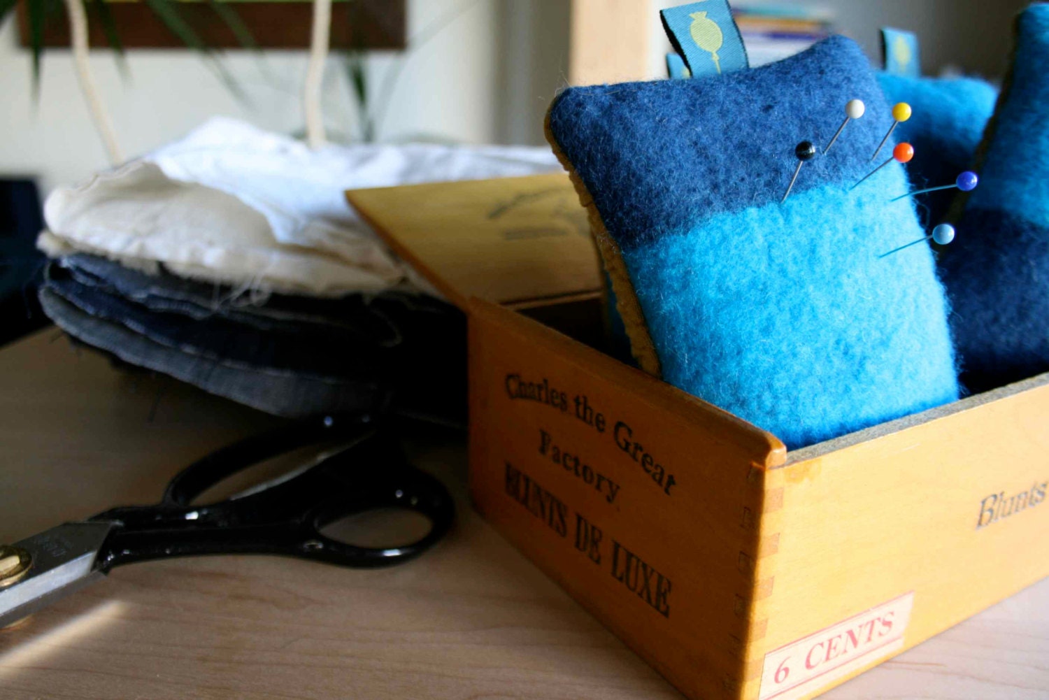 Pincushion - Hand Felted Merino Wool - Turquoise and Teal Blue