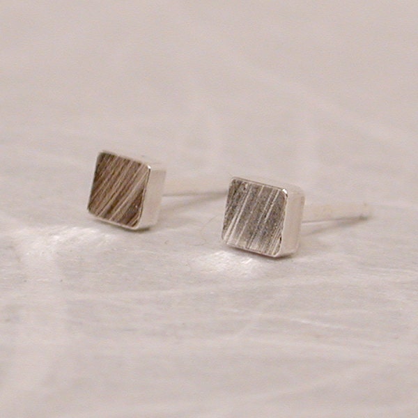 3.5mm Wood Grain Small Square Stud Earrings Sterling Silver Posts by SARANTOS