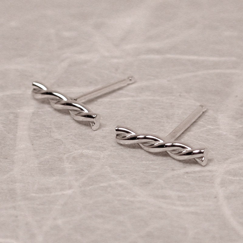 10mm x 2mm Small Silver Twist Stud Earrings Nautical Sailor Chic Bar Studs Newport Line by SARANTOS