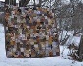 Farmhouse Quilt.  Neutrals Chocolate and Gray   Professionally quilted. Charming  Lap Quilt