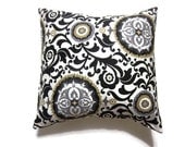 Two Black White Gray Taupe Pillow Covers Decorative Suzani Toss Throw Accent Covers 18 inch pair