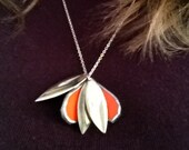 Orange and Silver spinner Stained Glass Bangle necklace 24 inch chain