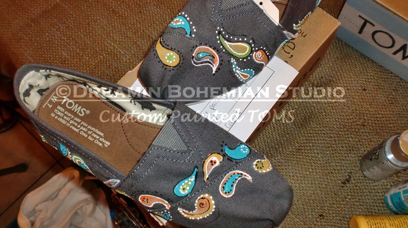 Paisleys Painted on YOUR TOMS three to five custom colors of your choice
