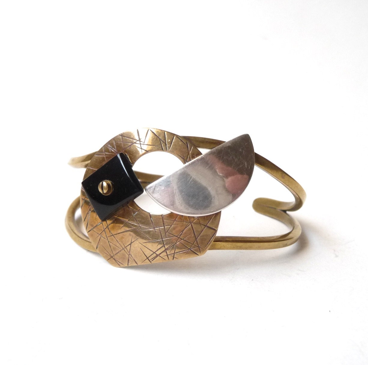 Handmade Modernist Mixed Metal Cuff Bracelet
