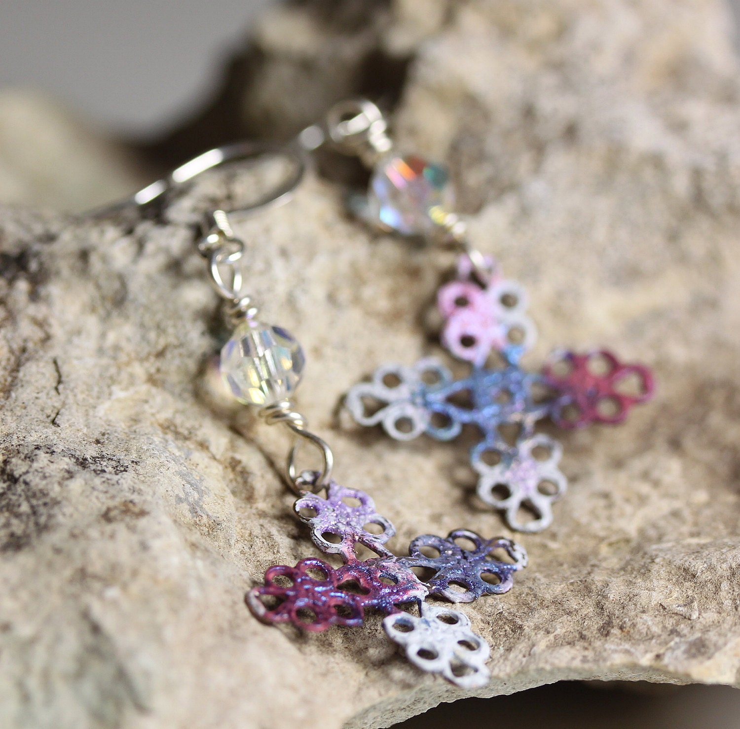 IMJ Powder Enamelled Filligree and Swarovski Earrings