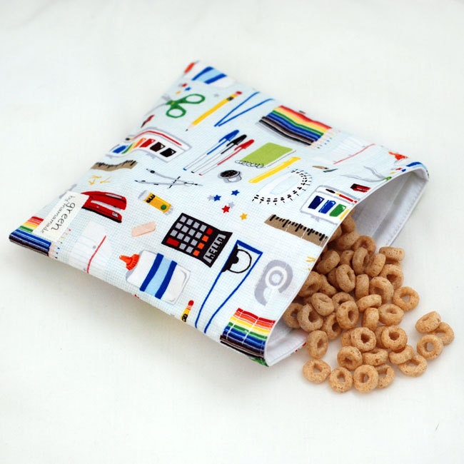 School Supplies - Medium Reusable Sandwich Bag from green by mamamade