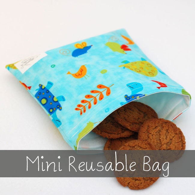Turtles, Birds and Mice - Mini Reusable Bag from green by mamamade