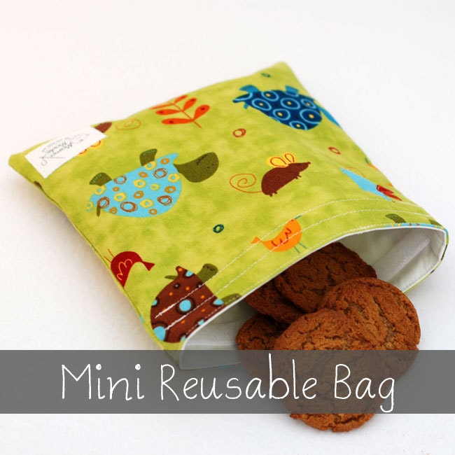 Turtles, Birds and Mice (Green) - Mini Reusable Bag from green by mamamade