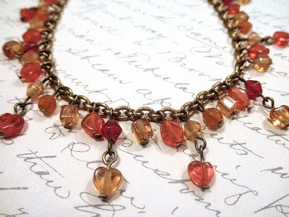 Antique Brass And Shades Of Orange Dangle Anklet
