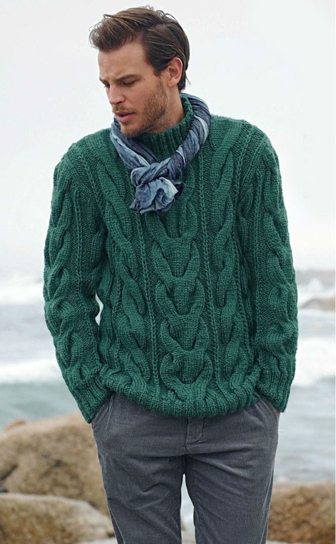 On  SALE   Men's Sweater   Hand Knit With Cable pattern  from Best Peruvian Wool Yarn  Made to order