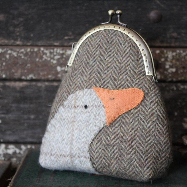 Primitive Spring Goose Wool Appliqued Coin Purse