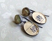 Vintage Map and Japanese Writing Sterling Silver Earrings  Traveling Love Letters 3ab