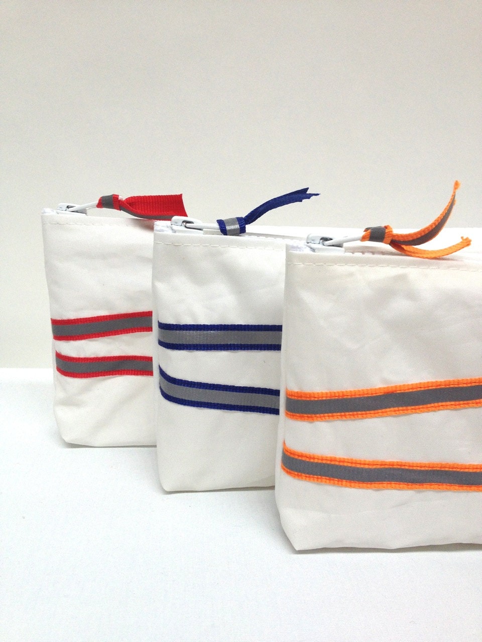 Set of 3 Recycled Sail Zipper Striped Pouch/Clutch