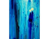 Blue Abstract Spiritual Love Mosaic Print Art Angels God Lovers Print From Original Painting Collectible Mini Matted Art 5x7 Aqua Print