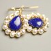 Lapis and Pearls Dangle Earrings Gold Fill Wire Wrapped