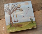 Tree Swing Painting on birch plywood 5 x 5 inches