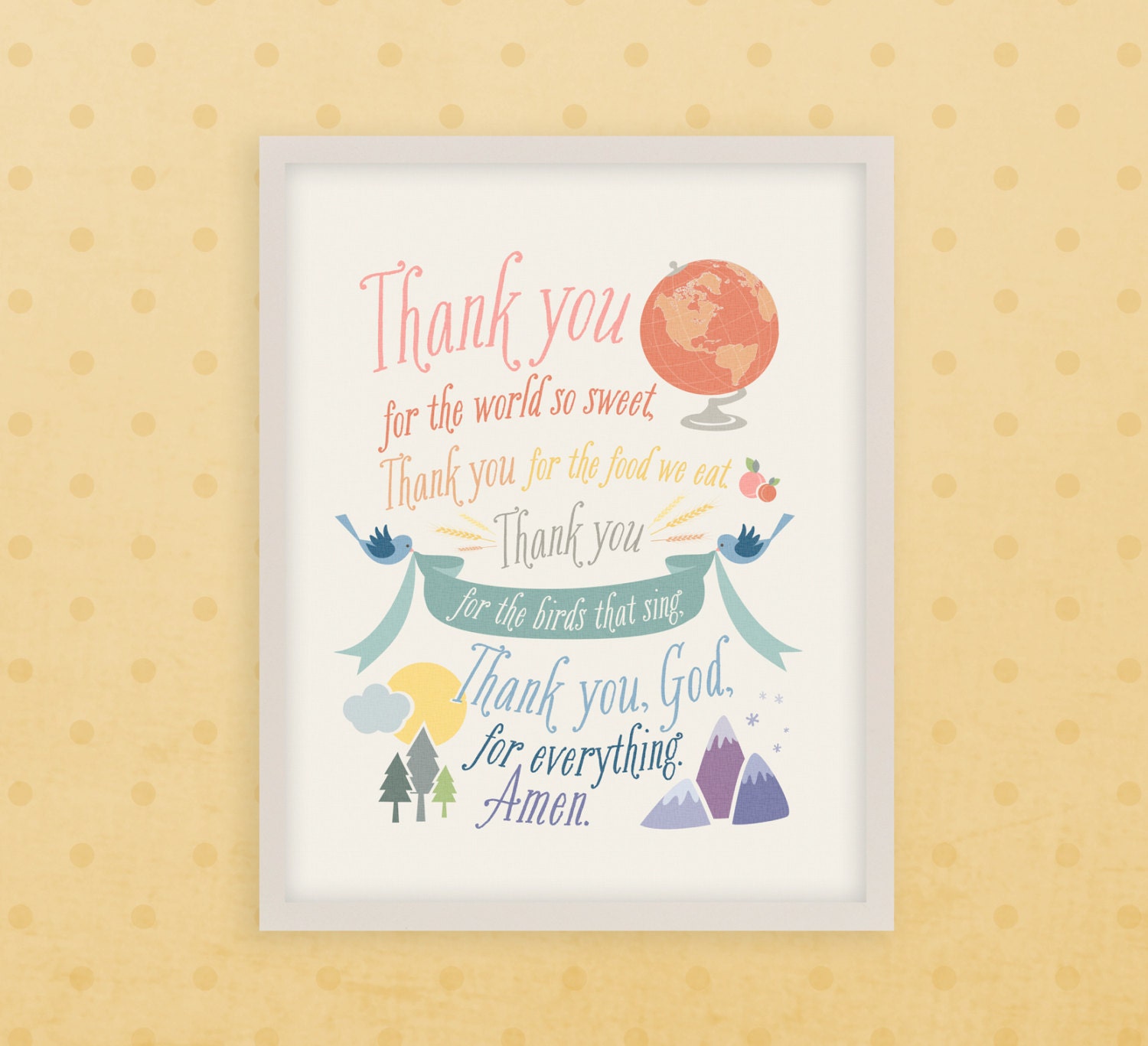 Children's Prayer /// Thank You for the World So Sweet  /// 11 x 14 Giclee Print /// Kitchen Art  ///  Dining  Room Art