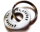 Aluminum Hand Stamped Latitude and Longitude Washer Key Chain