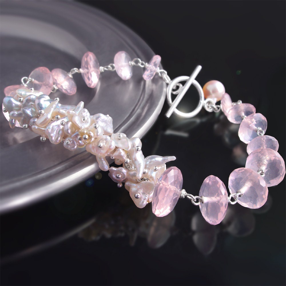 Rose Quartz and Saltwater Keishi Pearl Bracelet