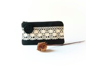 Rustic Wedding Clutch Bridesmaid Gift Idea Clutch Pouch Purse Cosmetic clutch Black Rosette Lace Rose  by Lolos
