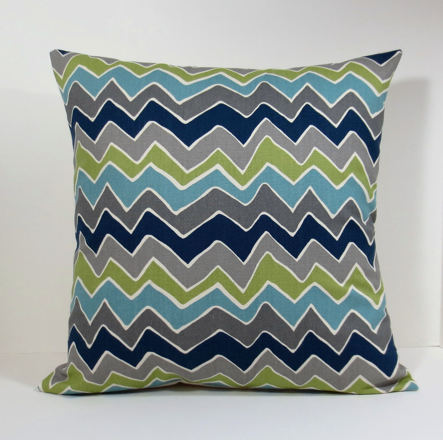Grey, Navy blue and green Zig Zag Chevron decorative throw pillow cover 18 x18 inches /Accent cushion sham/ slipcover.