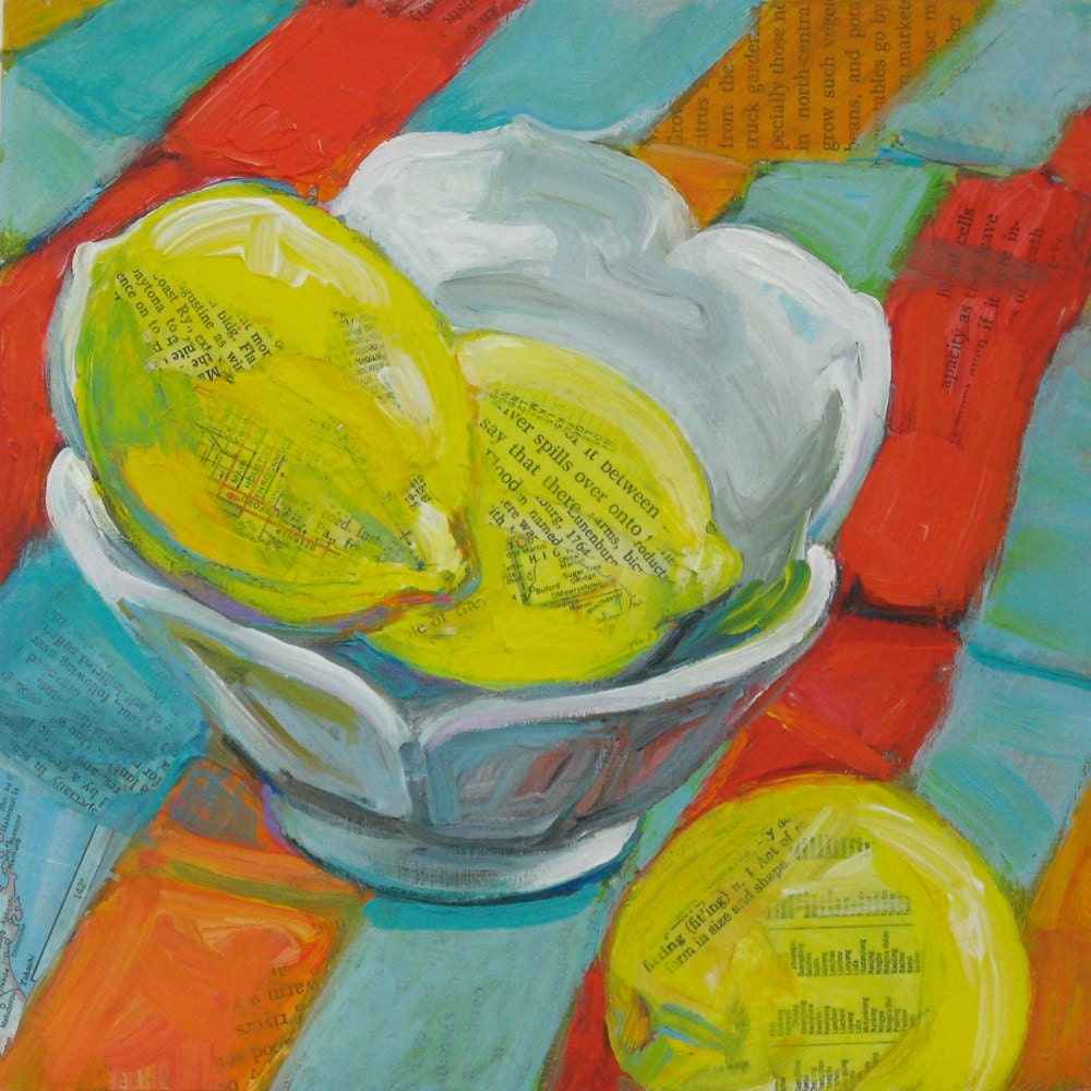 Lemon Lotus original mixed media collage painting