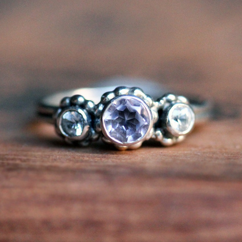 Crush ring trio - 3 stone ring - lavender amethyst and white topaz - birthstones - ready to ship size 7