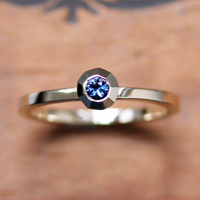 Sapphire engagement ring - modern - recycled 14k yellow gold - blue sapphire - solitaire ring - modern