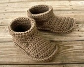 Hand Crocheted Slippers - Mens Crochet Slippers in Taupe - Mens Slippers Size US 11 - 12