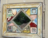 Reclaimed Wood Mosaic Art, Framed Mosaic Mirror, Salvaged Wood and Talavera Tiles