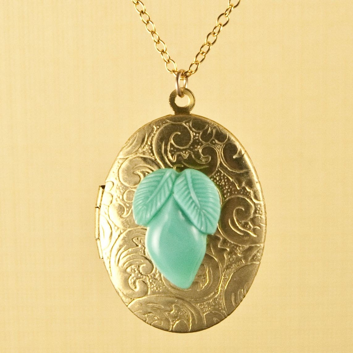 Vintage Locket with Jadite Acorn Necklace