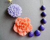 Statement Jewelry,Coral Necklace,Lavender Necklace,Flower Necklace,Bridesmaid Necklace,Purple Jewelry(Free Matching Earrings)
