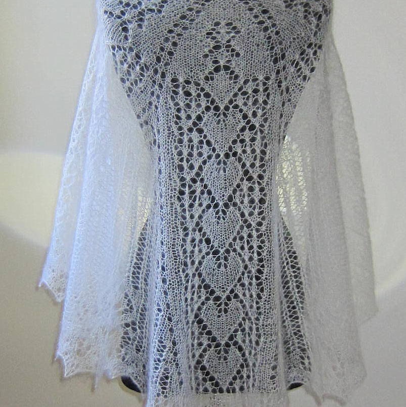 White Wedding Scarf handknit mohair silk
