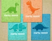 Kids Personalized Dinosaur Bookplates Set of 18 - t rex triceratops brontosaurus apatosaurus stegosaurus dino