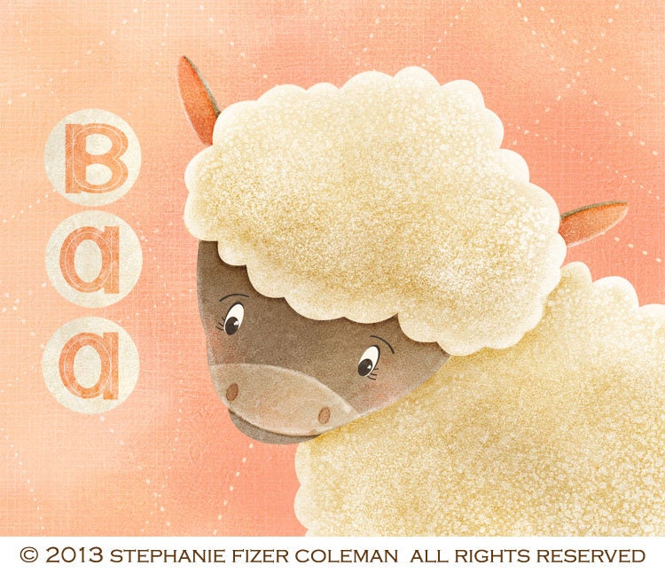 sheep art print -- Farm Animals Sheep -  sheep artwork, nursery, kids art, childrens room art, farm, animal, orange
