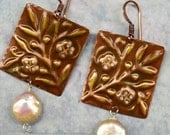 Handmade  Copper Earrings with Freshwater Pearl - PRICE REDUCTION