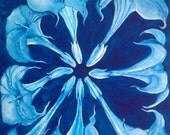 Original Acrylic Painting - Blue Moonflower Mandala - acrylic on upcycled board