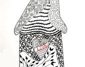 Love Lines Pen and Ink Abstract Drawing Love is the Heart of the Home