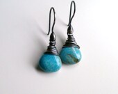 Smooth as Glass Blue Turquoise on Oxidized Silver Drops