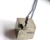 Raw Pyrite Geometrically Cubed Pendant on Oxidized Sterling