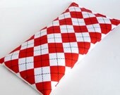 Yoga Mask Eye Pillow with Flax Seed Aromatherapy Relaxation Lavender and Chamomile Scented - Red Diamonds and Dots