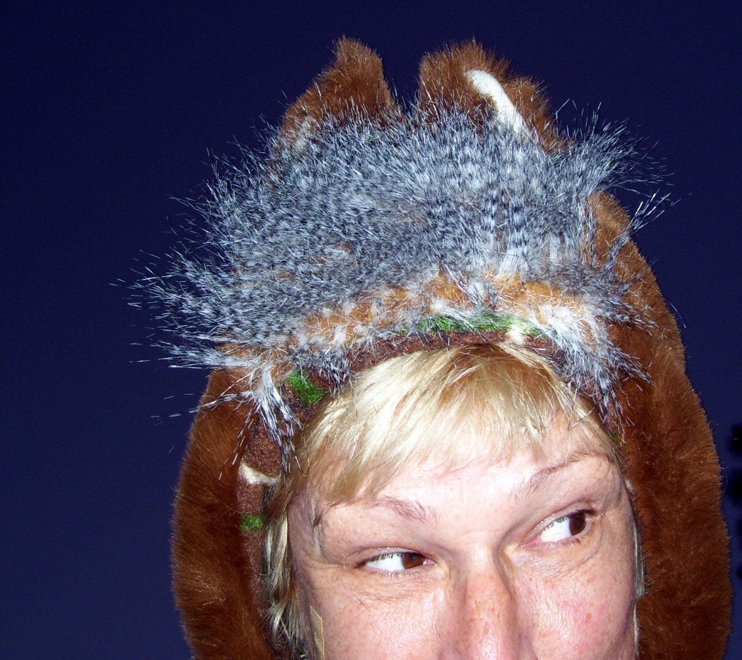 Bear Spirit Hood Mohawk Hat Furry Black White Brown Feather Fur Adult Winter Ski Geek Hat