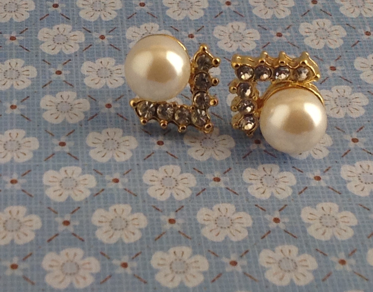 Vintage Pearl & CZ Chevron Post Earrings