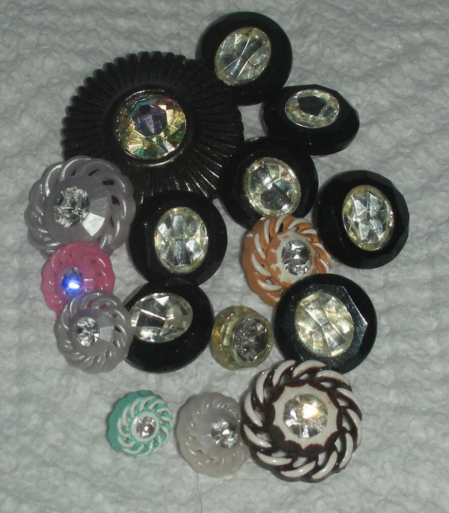 Vintage Rhinestone Buttons Lot Glass & Plastic