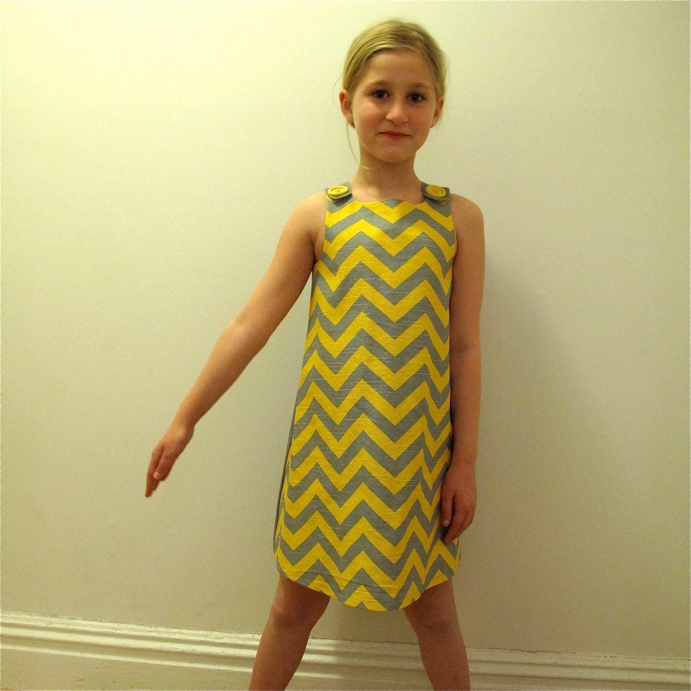 Mustard and grey chevron girls dress children's clothing - size 6