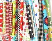 Fabric scrap bag, mixed brights, japanese, retro and many more fabrics
